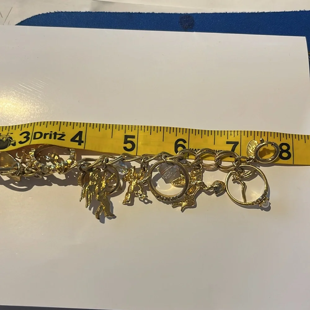 Kirks Folly charm bracelet crystal gold rings hearts cherubs dangles -Bnwot - Picture 14 of 15
